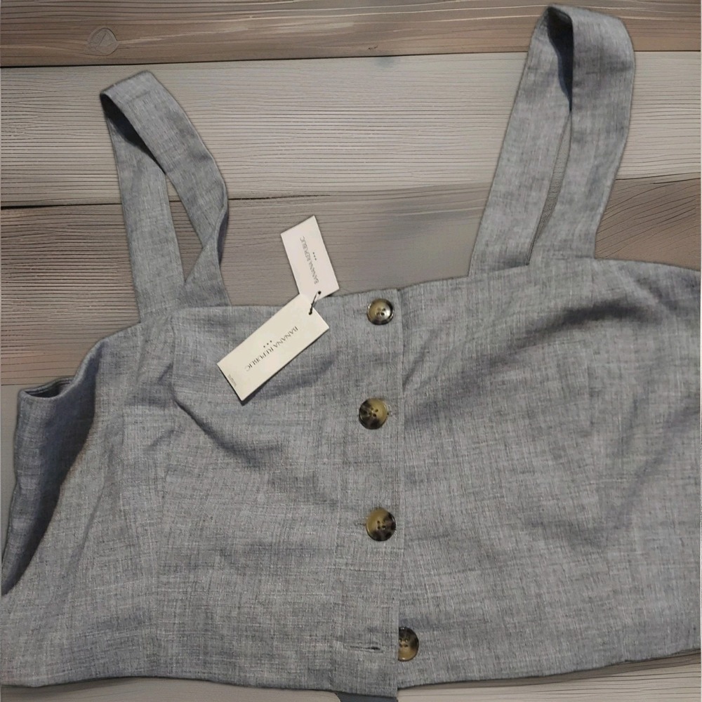 Banana Republic Factory Boxy Cropped Tank Top Blue Button Front Size 16 NWT